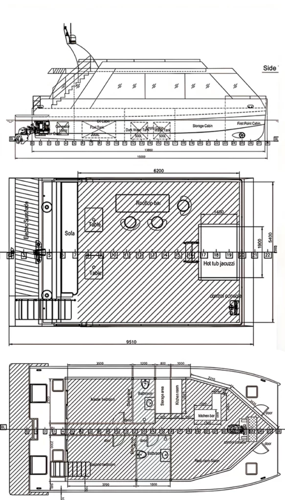 Solstice House Yacht Powered Catamaran Plano