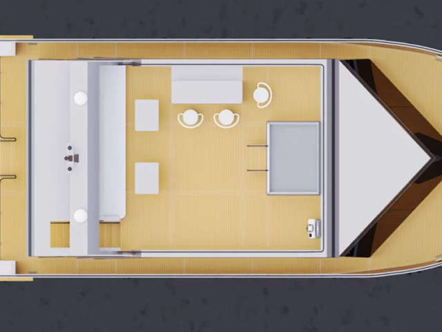 Solstice House Yacht Powered Catamaran Aerial View