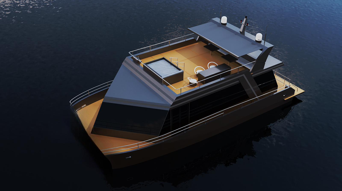 Solstice House Yacht Powered Catamaran Vue Dessus Pont